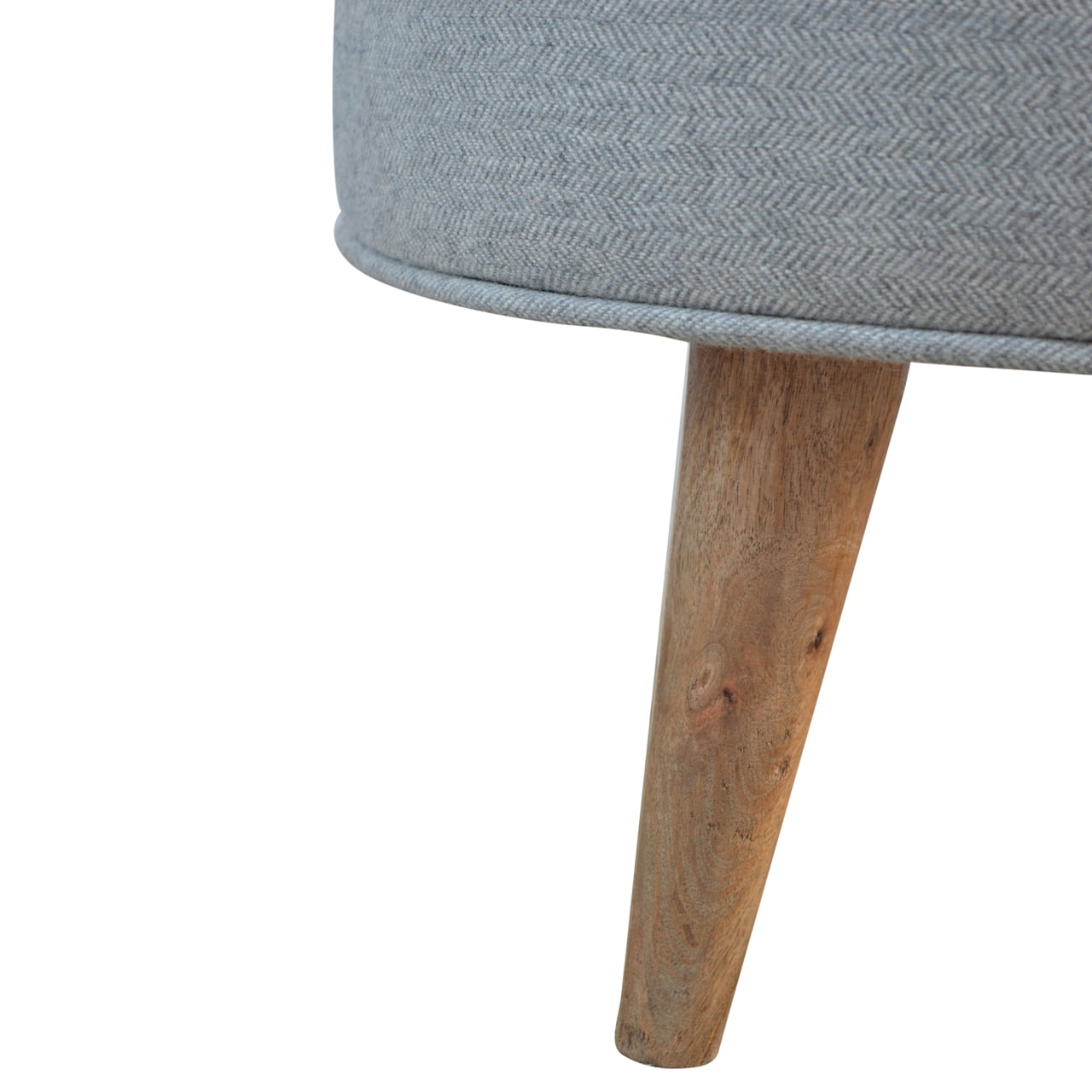 Solid Mango Wood Scandinavian Style Grey Tweed Round Footstool - Image 5