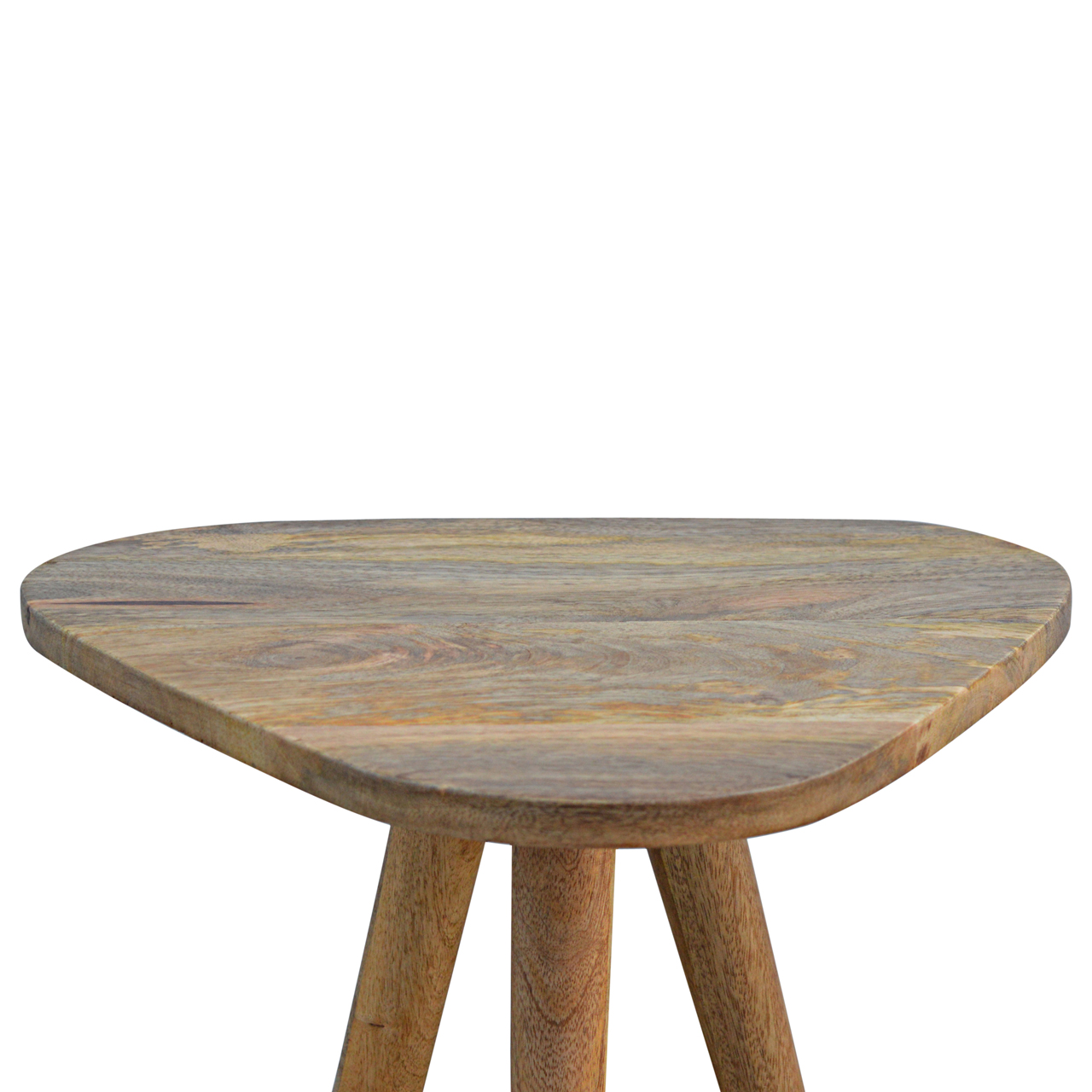Solid Mango Wood Oak Finished Triangular Accent Tripod Stool - Image 4