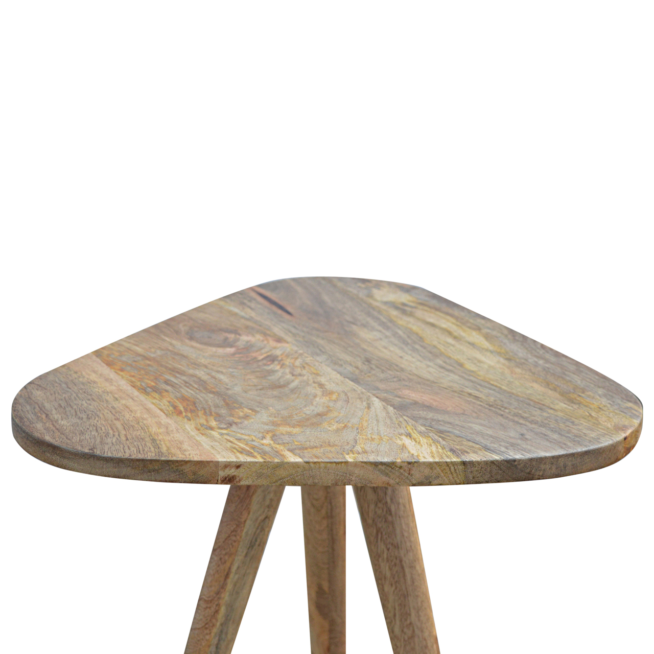 Solid Mango Wood Oak Finished Triangular Accent Tripod Stool - Image 3