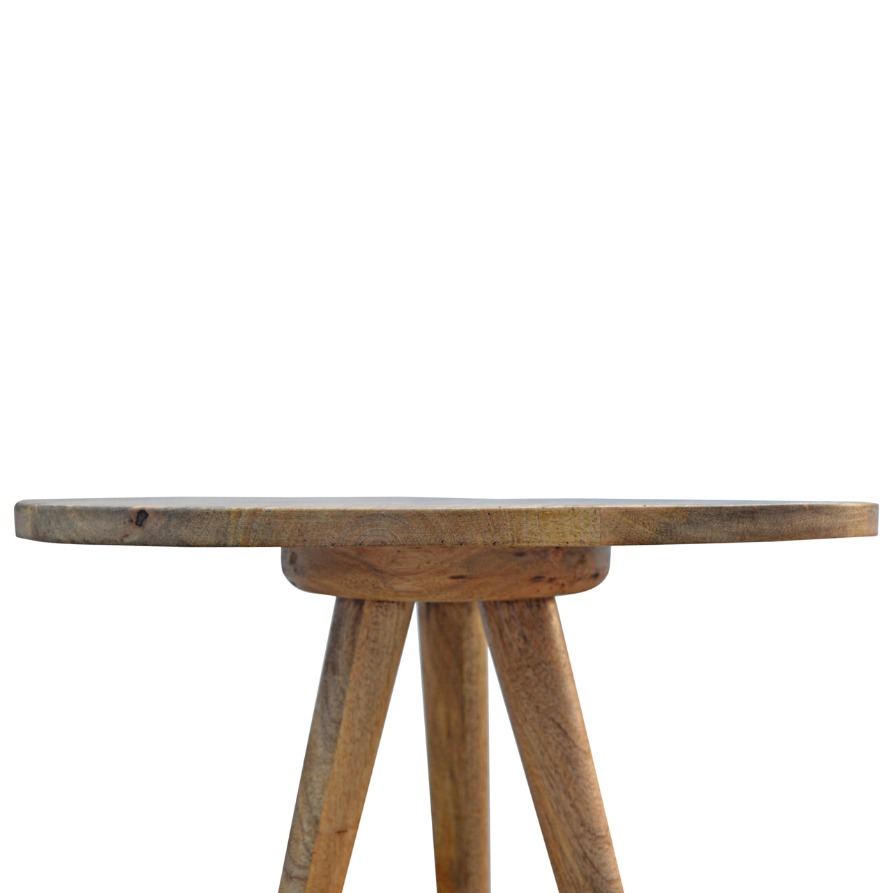 Solid Mango Wood Oak Finished Triangular Accent Tripod Stool - Image 5