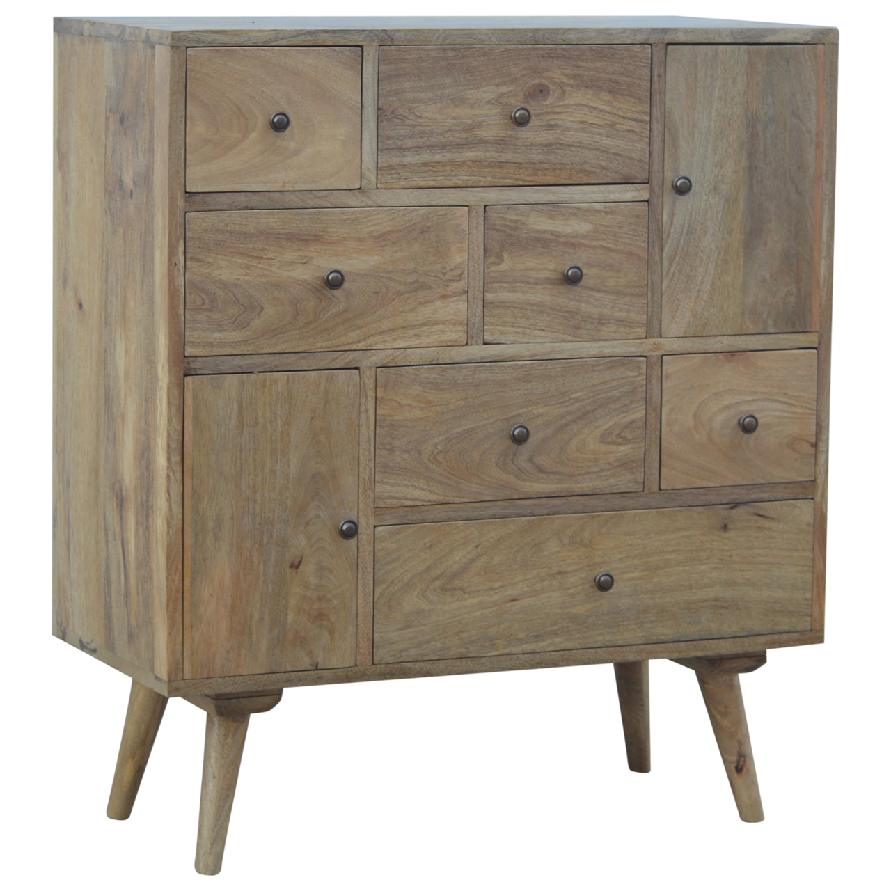 Solid Mango Wood Solid Mango Wood Oak Finished 7 Drawer 2 Door Cabinet
