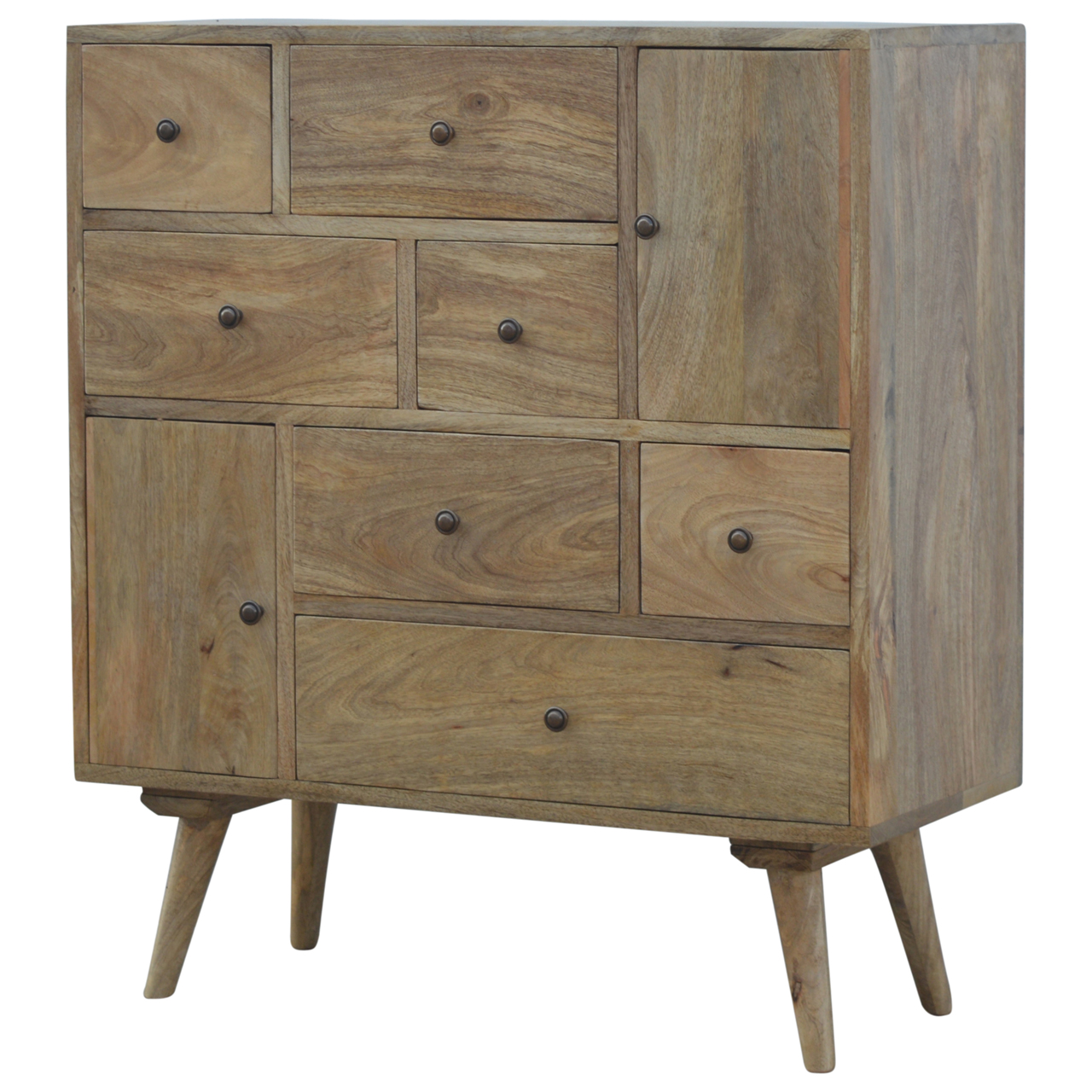 Solid Mango Wood Solid Mango Wood Oak Finished 7 Drawer 2 Door Cabinet - Image 2