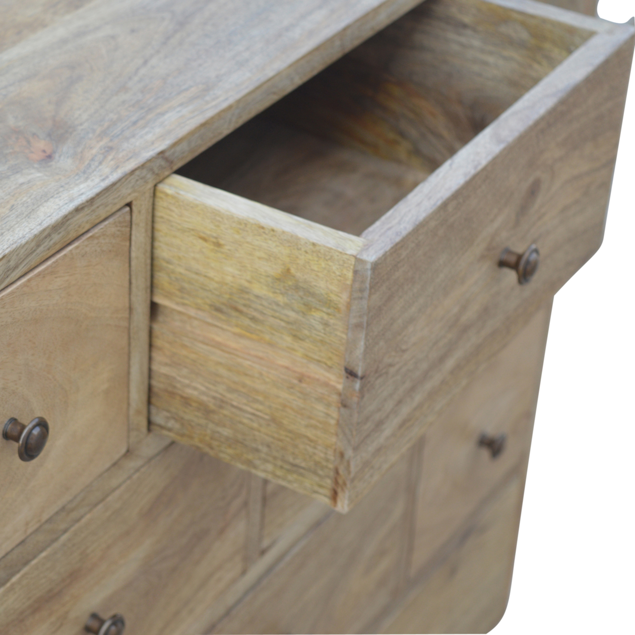 Solid Mango Wood Solid Mango Wood Oak Finished 7 Drawer 2 Door Cabinet - Image 3
