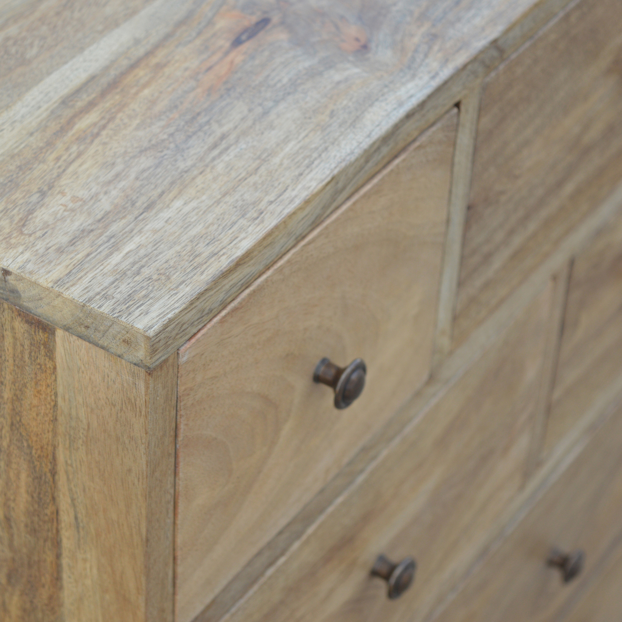 Solid Mango Wood Solid Mango Wood Oak Finished 7 Drawer 2 Door Cabinet - Image 4