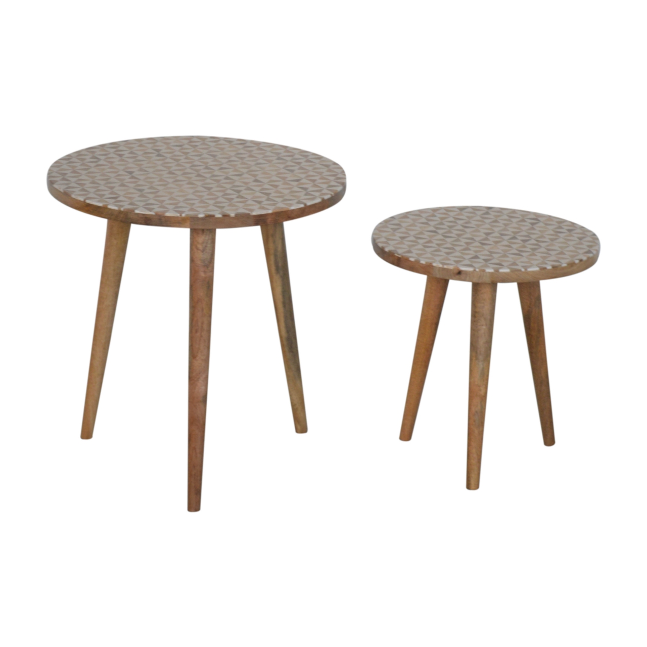 Solid Mango Wood Oak Finished White Pattern Set of 2 Foot Stools - Image 2