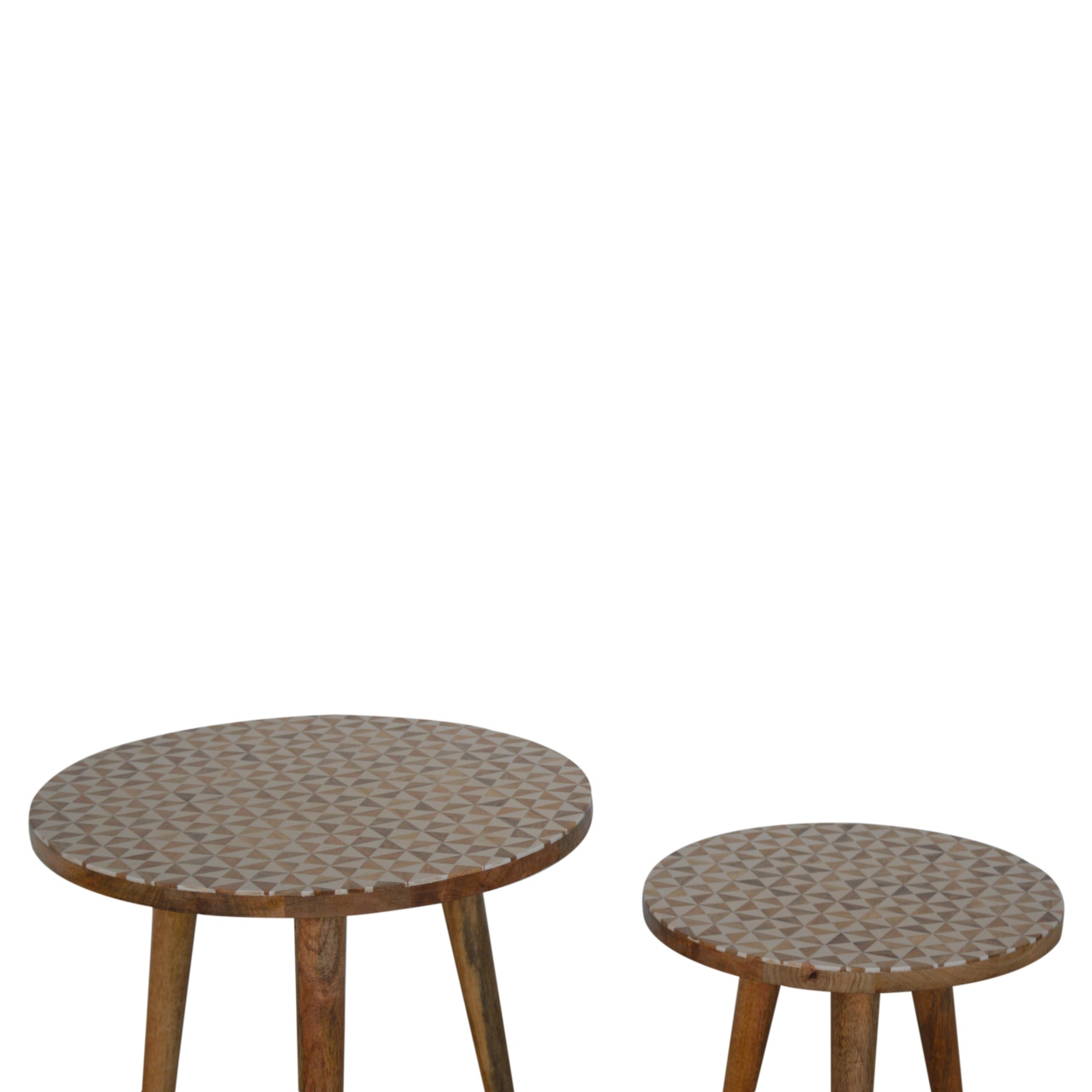 Solid Mango Wood Oak Finished White Pattern Set of 2 Foot Stools - Image 4
