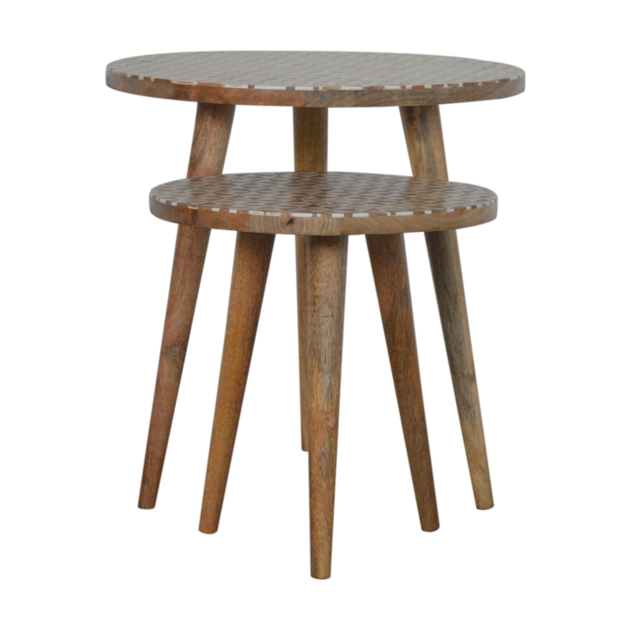 Solid Mango Wood Oak Finished White Pattern Set of 2 Foot Stools - Image 8