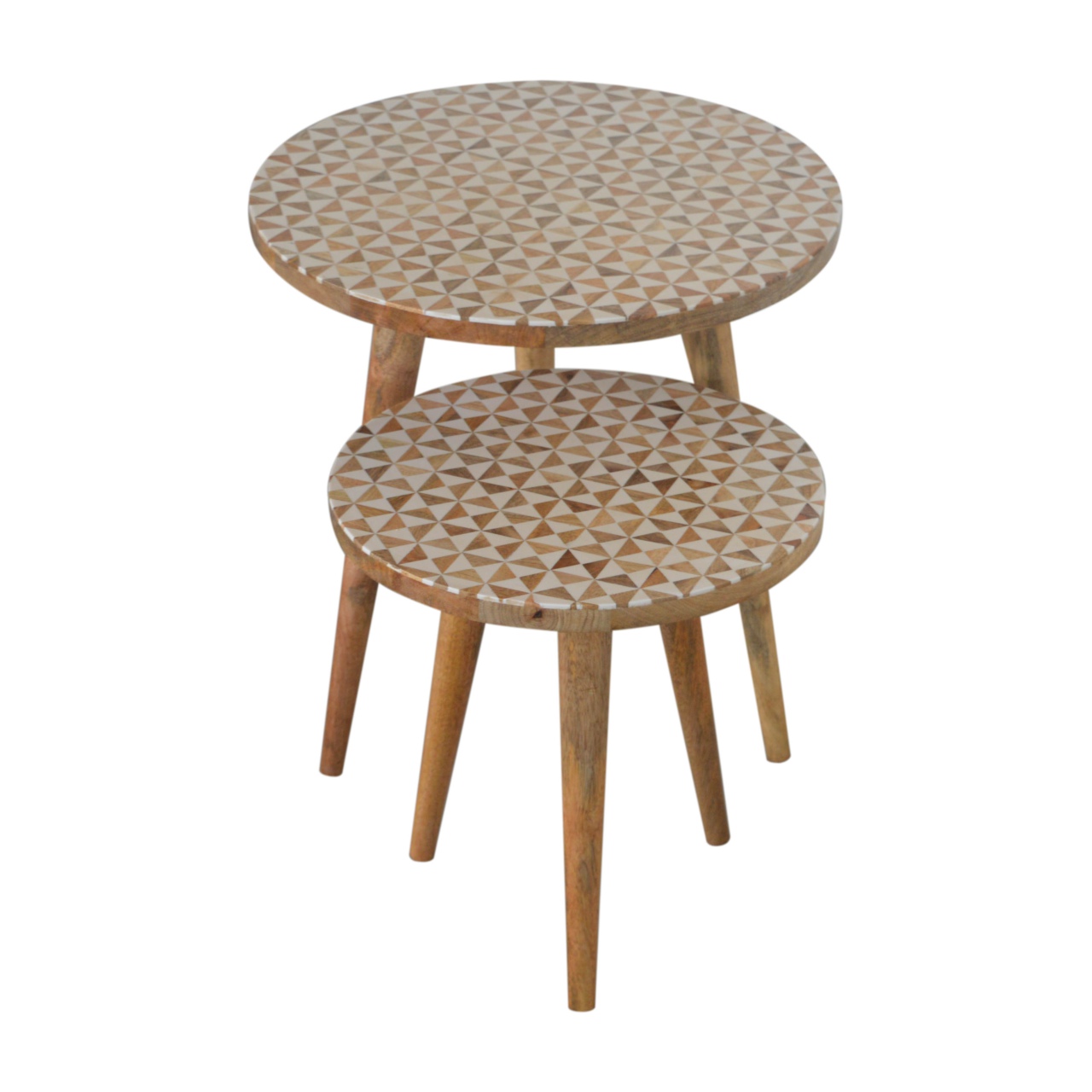 Solid Mango Wood Oak Finished White Pattern Set of 2 Foot Stools - Image 5