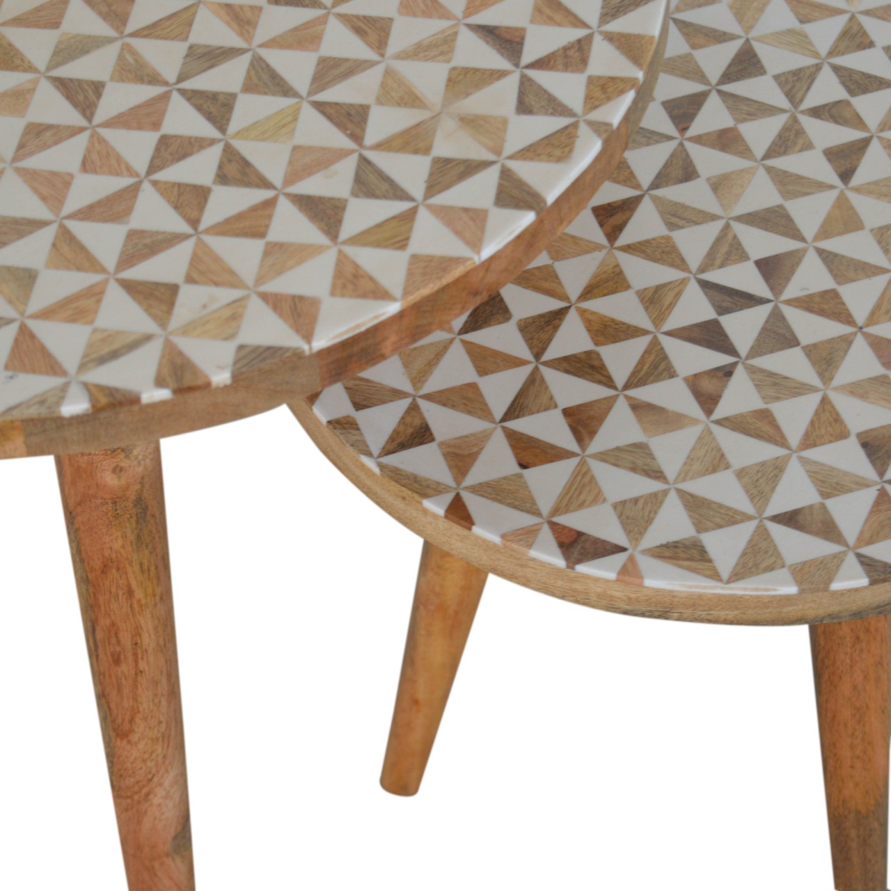 Solid Mango Wood Oak Finished White Pattern Set of 2 Foot Stools - Image 7