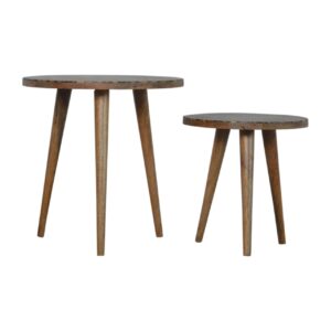 Solid Mango Wood Oak Finished Tree Trunk Pattern Set of 2 Foot Stools