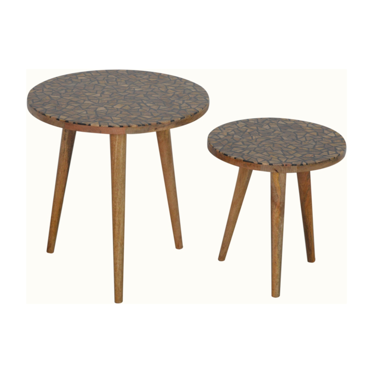 Solid Mango Wood Oak Finished Tree Trunk Pattern Set of 2 Foot Stools - Image 4