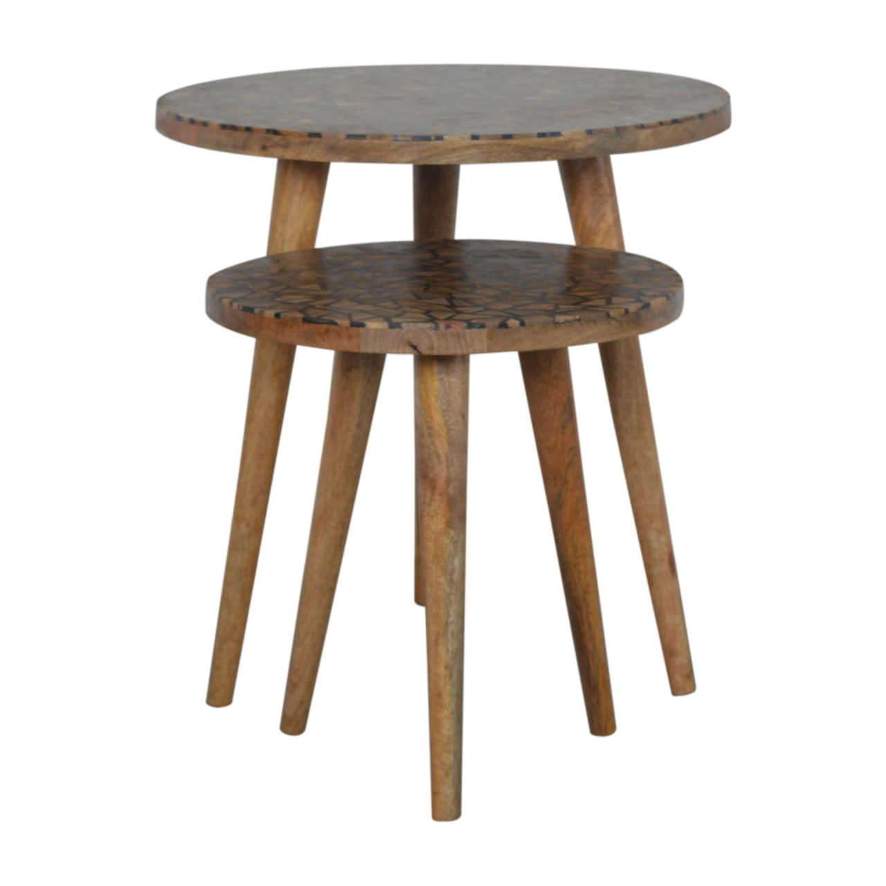 Solid Mango Wood Oak Finished Tree Trunk Pattern Set of 2 Foot Stools - Image 8