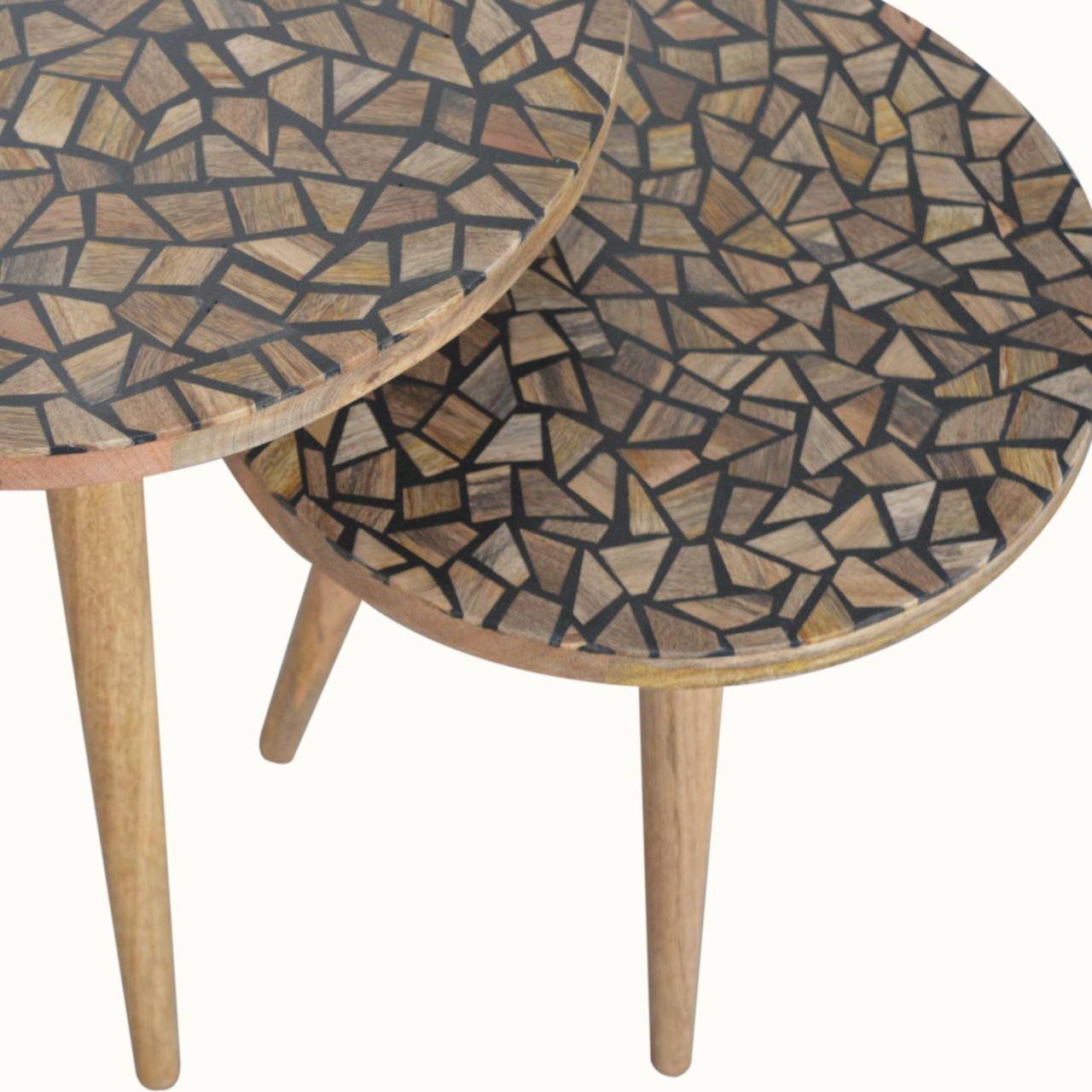 Solid Mango Wood Oak Finished Tree Trunk Pattern Set of 2 Foot Stools - Image 5