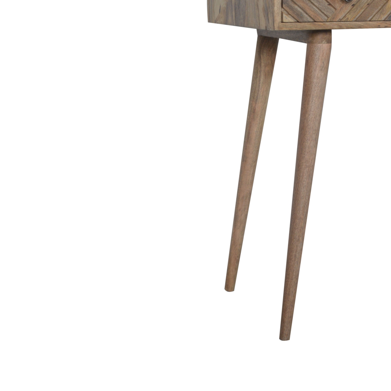 Solid Mango Wood Oak Finished 3 Drawer 1 Hidden Mirror Line Carved Foldable Dressing Table - Image 8