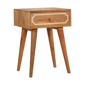 Solid Mango Wood Oak Finished 1 Drawer Nepal Inset Bedside