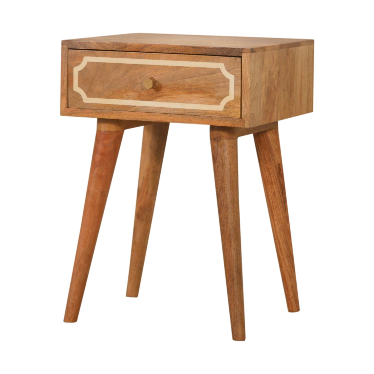 Solid Mango Wood Oak Finished 1 Drawer Nepal Inset Bedside - Image 2