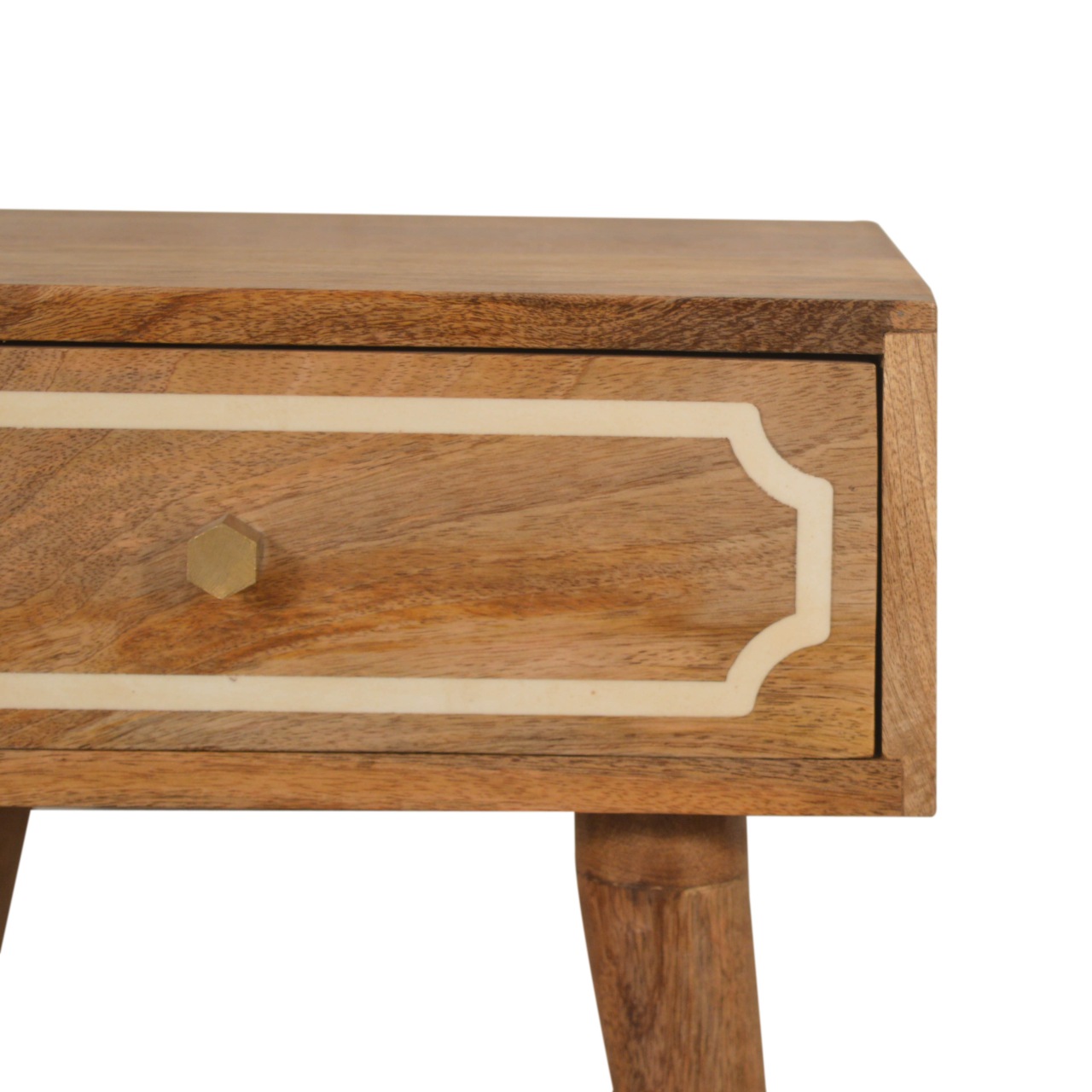 Solid Mango Wood Oak Finished 1 Drawer Nepal Inset Bedside - Image 3