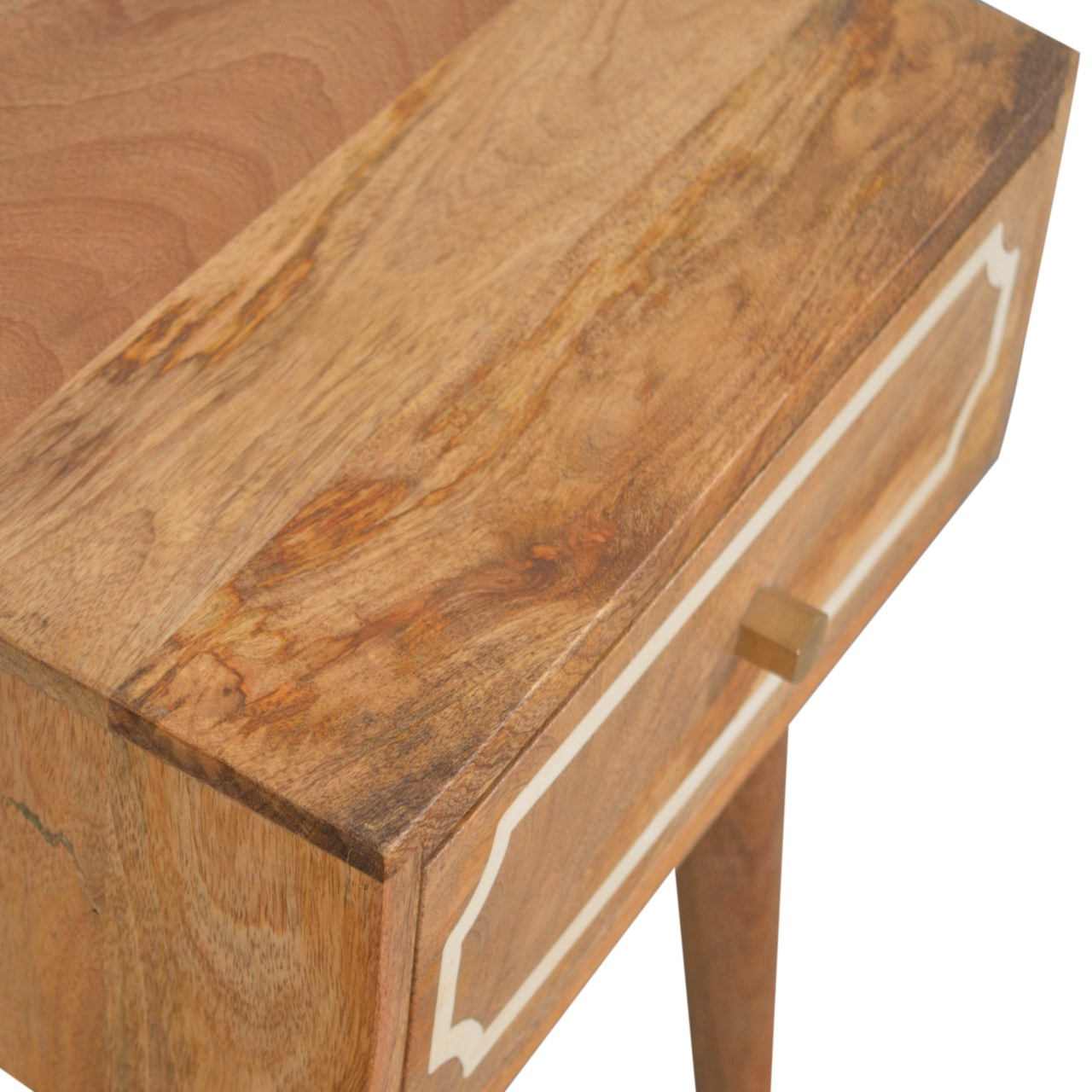 Solid Mango Wood Oak Finished 1 Drawer Nepal Inset Bedside - Image 4