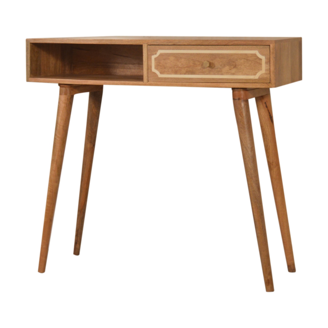 Solid Mango Wood Oak Finished 1 Drawer 1 Slot Nepal Writing Desk - Image 2