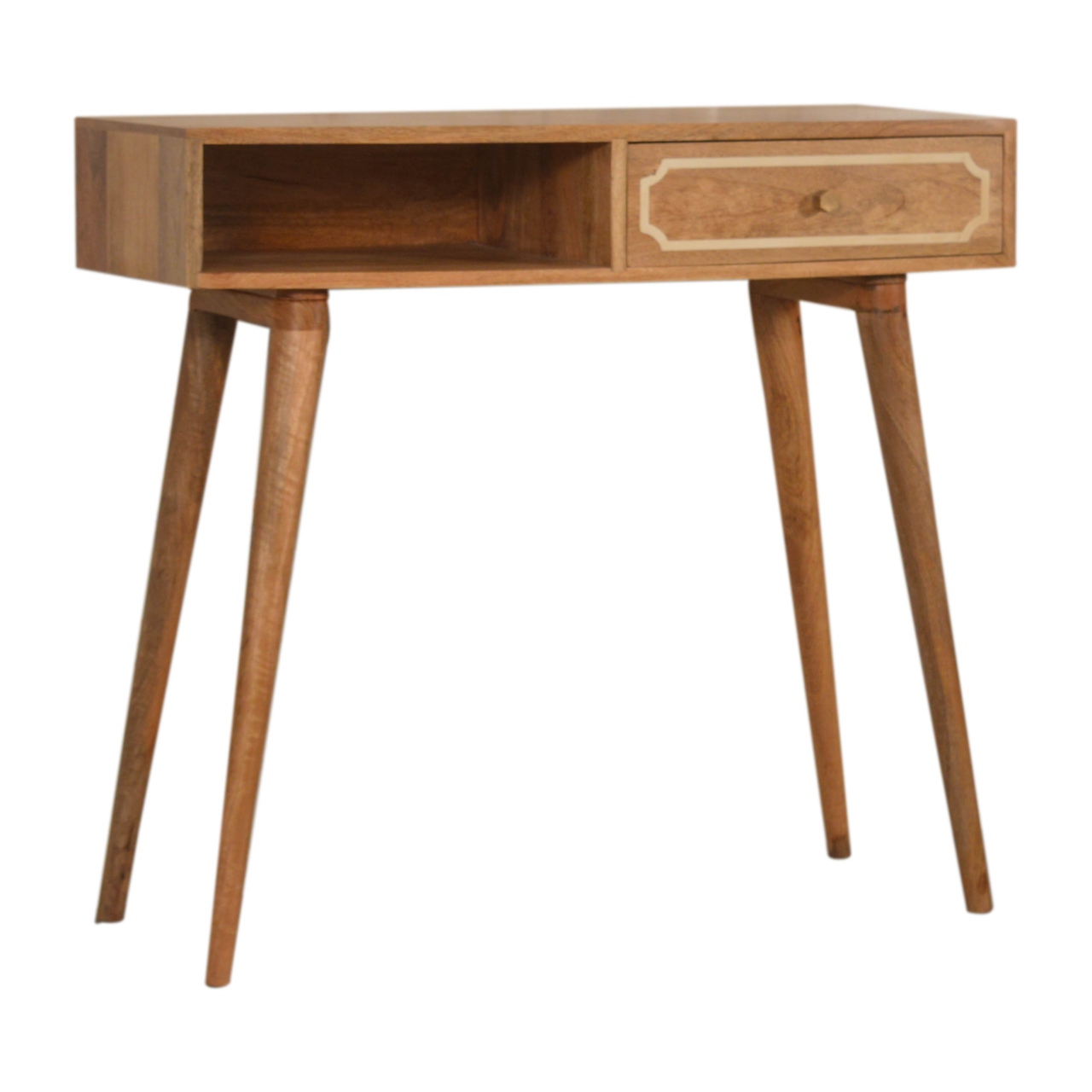 Solid Mango Wood Oak Finished 1 Drawer 1 Slot Nepal Writing Desk - Image 3