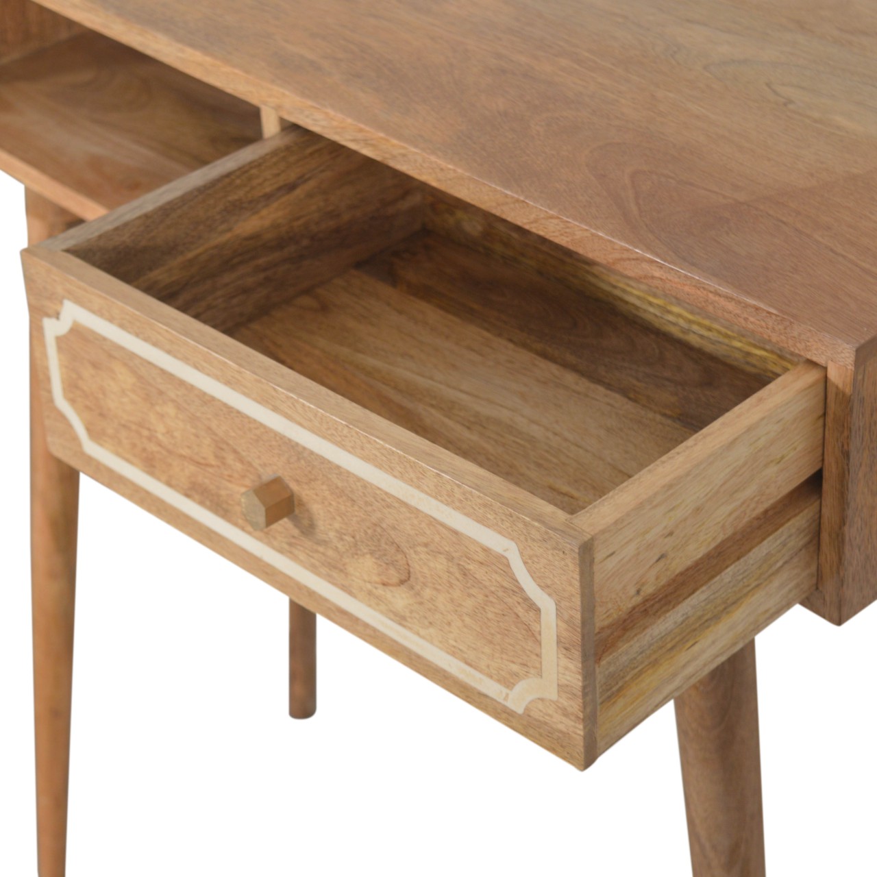 Solid Mango Wood Oak Finished 1 Drawer 1 Slot Nepal Writing Desk - Image 6