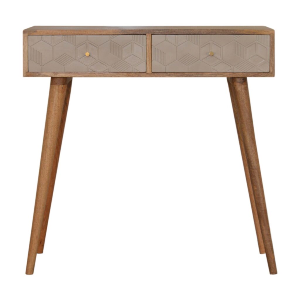 Solid Mango Wood Oak Finished 2 Drawer Champagne Hand Painted Acadia Console Table
