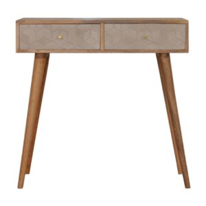 Solid Mango Wood Oak Finished 2 Drawer Champagne Hand Painted Acadia Console Table