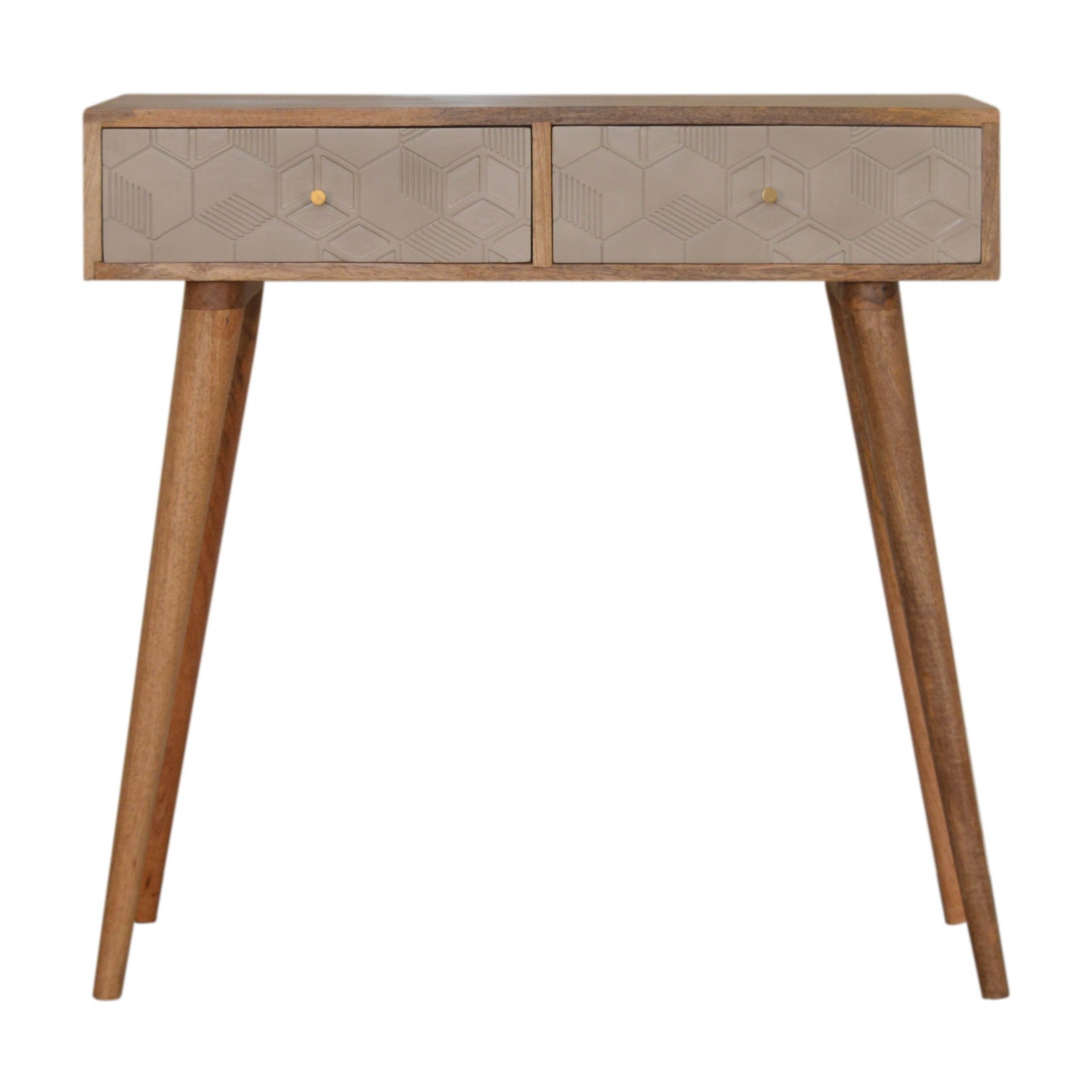 Solid Mango Wood Oak Finished 2 Drawer Champagne Hand Painted Acadia Console Table