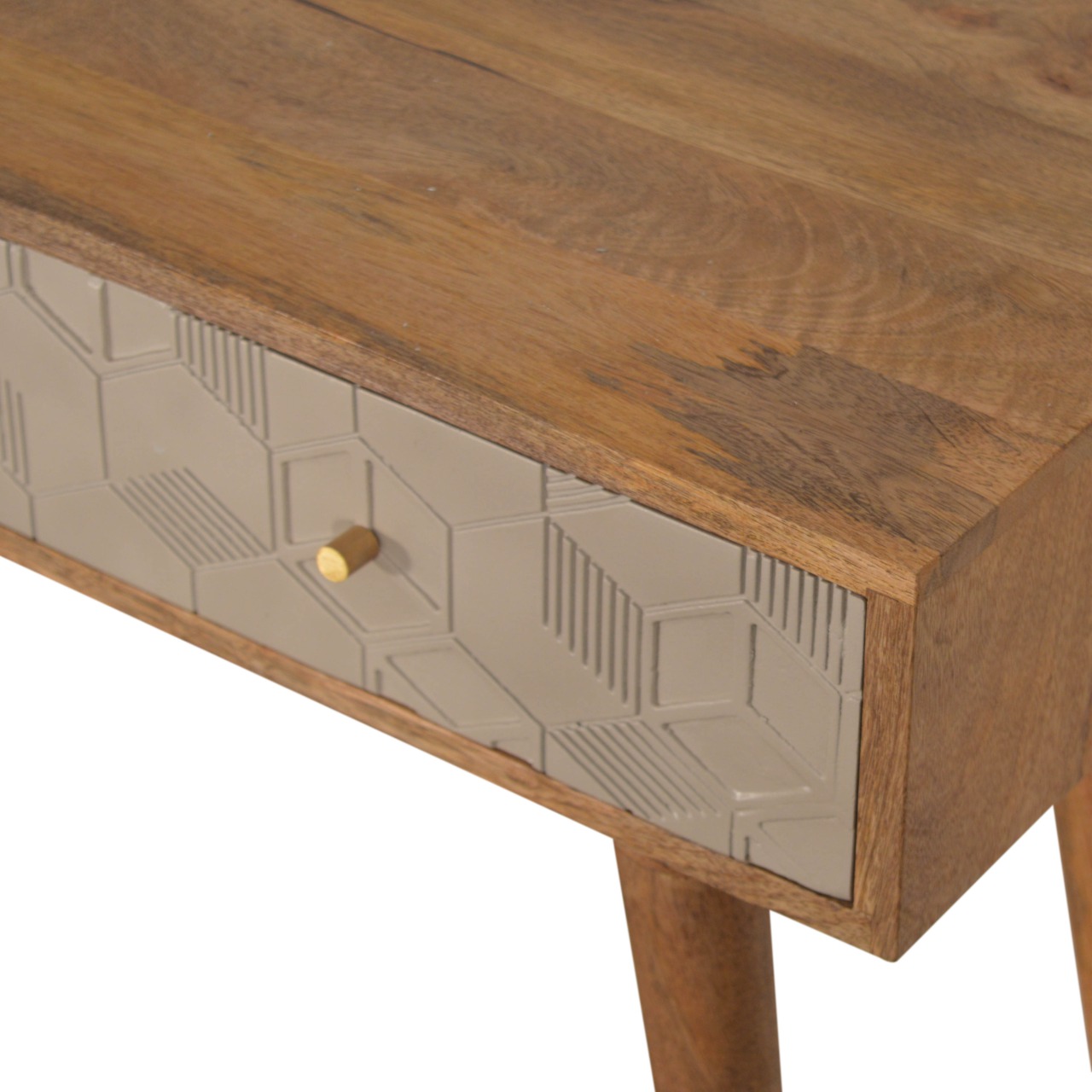 Solid Mango Wood Oak Finished 2 Drawer Champagne Hand Painted Acadia Console Table - Image 5
