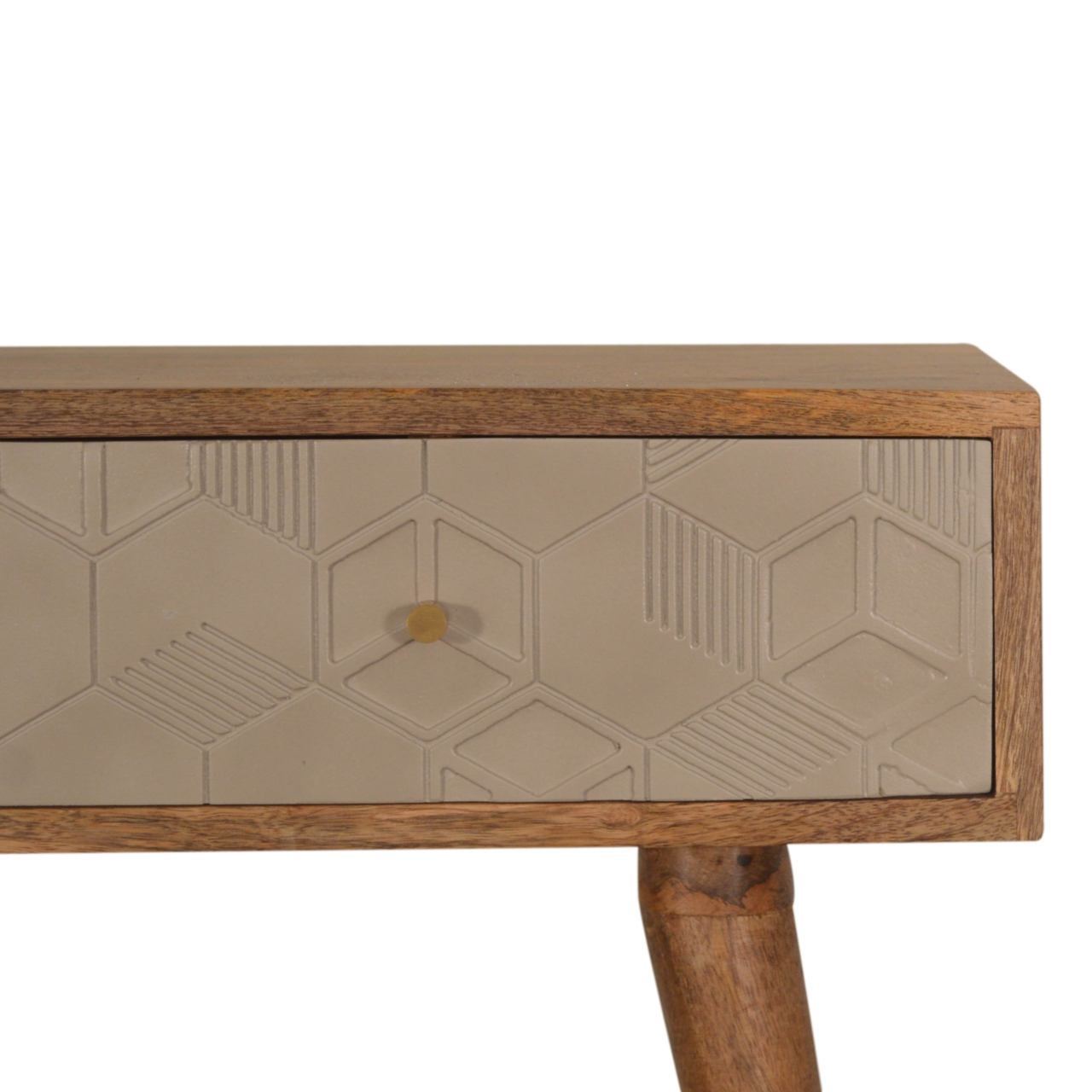 Solid Mango Wood Oak Finished 2 Drawer Champagne Hand Painted Acadia Console Table - Image 6