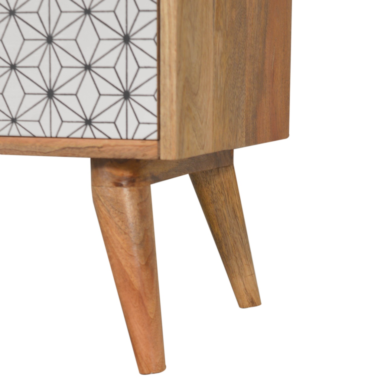 Solid Mango Wood Oak Finished Prima Geometric Screenprint Front 2 Drawer Bedside - Image 9