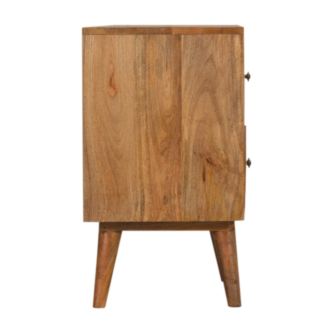 Solid Mango Wood Oak Finished Prima Geometric Screenprint Front 2 Drawer Bedside - Image 7