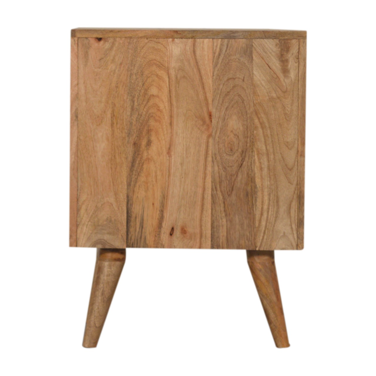 Solid Mango Wood Oak Finished Prima Geometric Screenprint Front 2 Drawer Bedside - Image 6