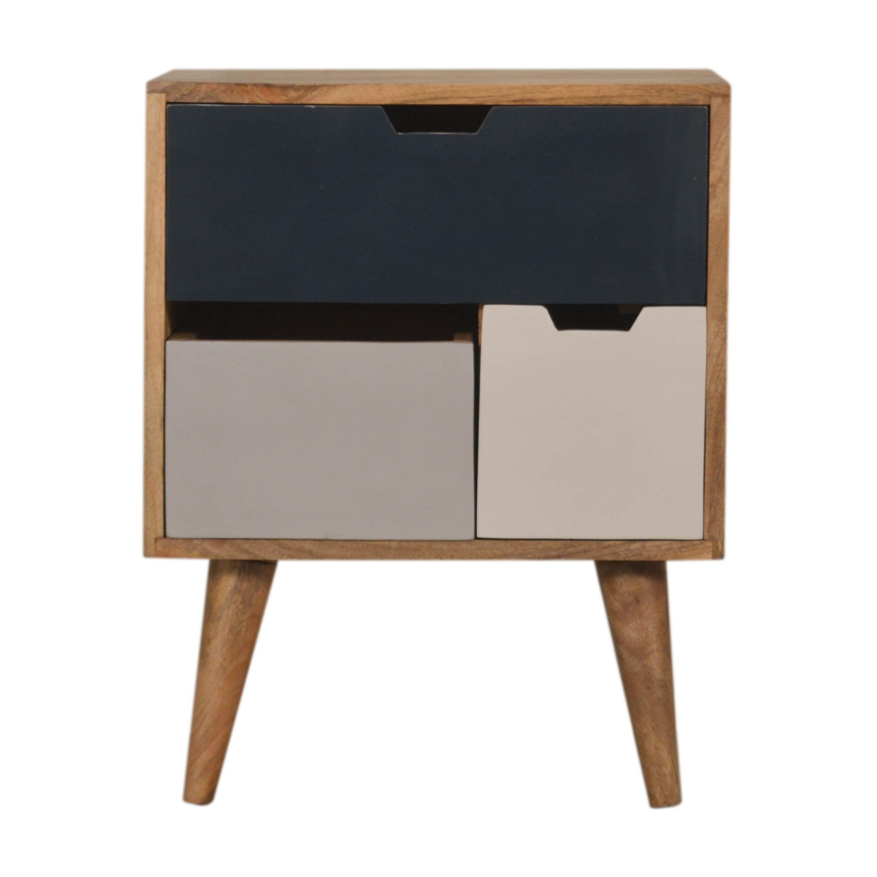 Solid Mango Wood Oak Finished Hand Painted 3 Drawer Bedside