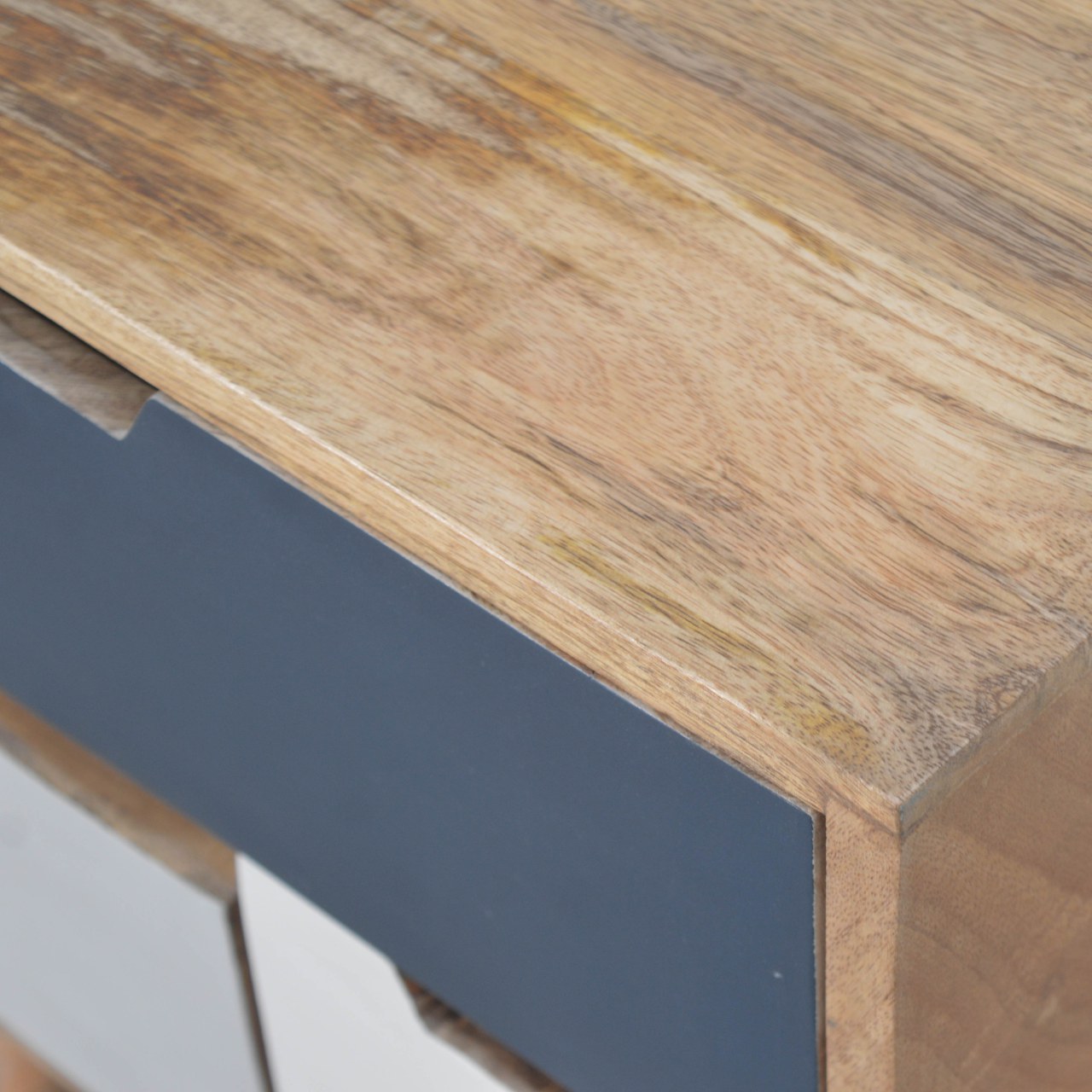 Solid Mango Wood Oak Finished Hand Painted 3 Drawer Bedside - Image 6