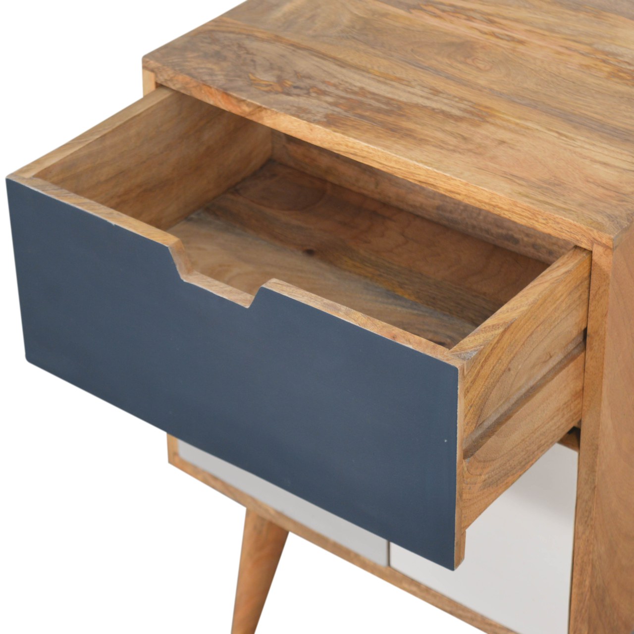 Solid Mango Wood Oak Finished Hand Painted 3 Drawer Bedside - Image 7