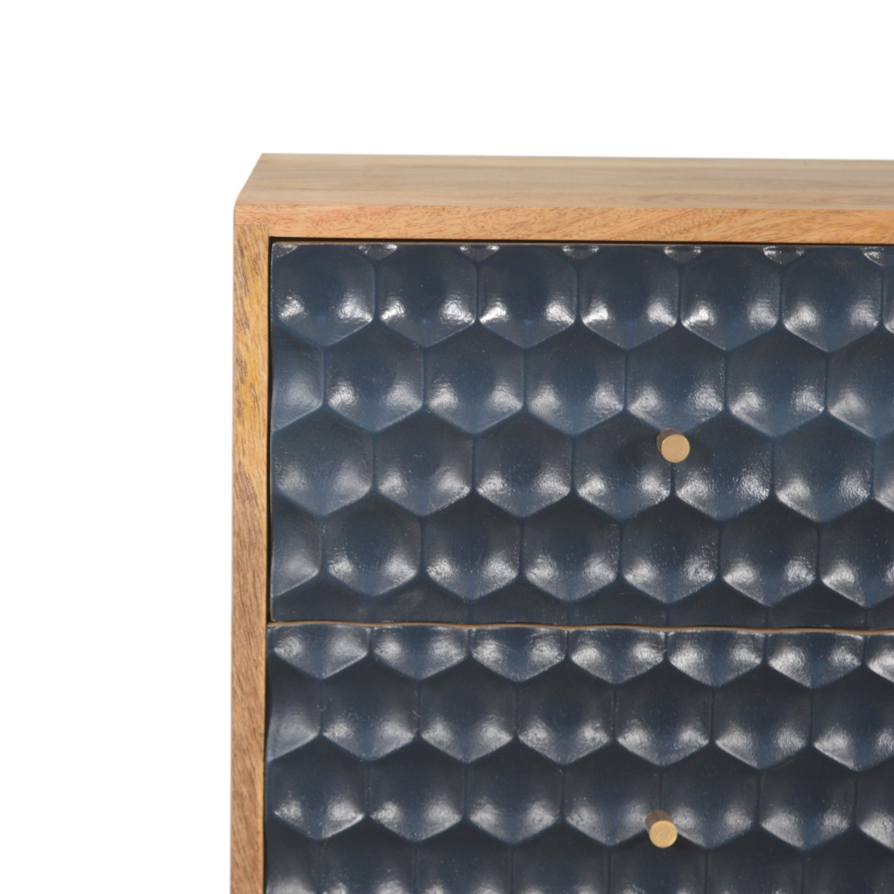 Solid Mango Wood Oak Finished 2 Drawer Black Painted Honeycomb Bedside - Image 4