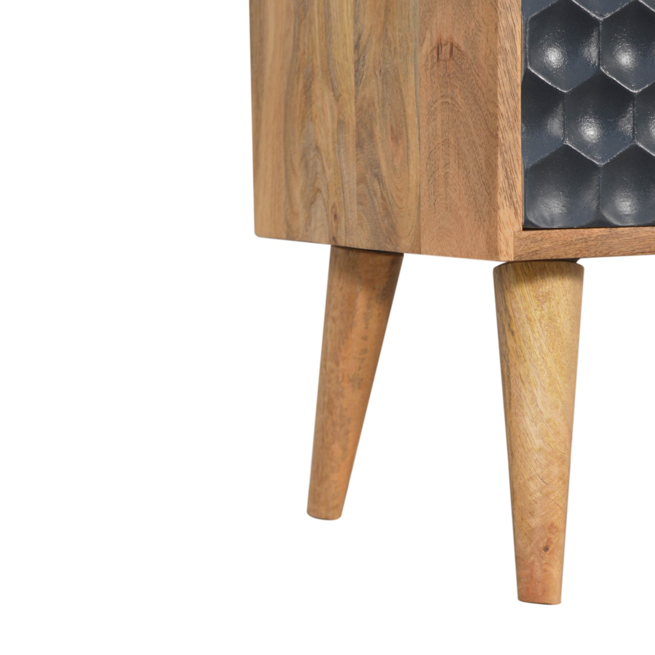 Solid Mango Wood Oak Finished 2 Drawer Black Painted Honeycomb Bedside - Image 7