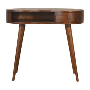Solid Mango Wood Chestnut Finished 1 Drawer Rounded Writing Desk