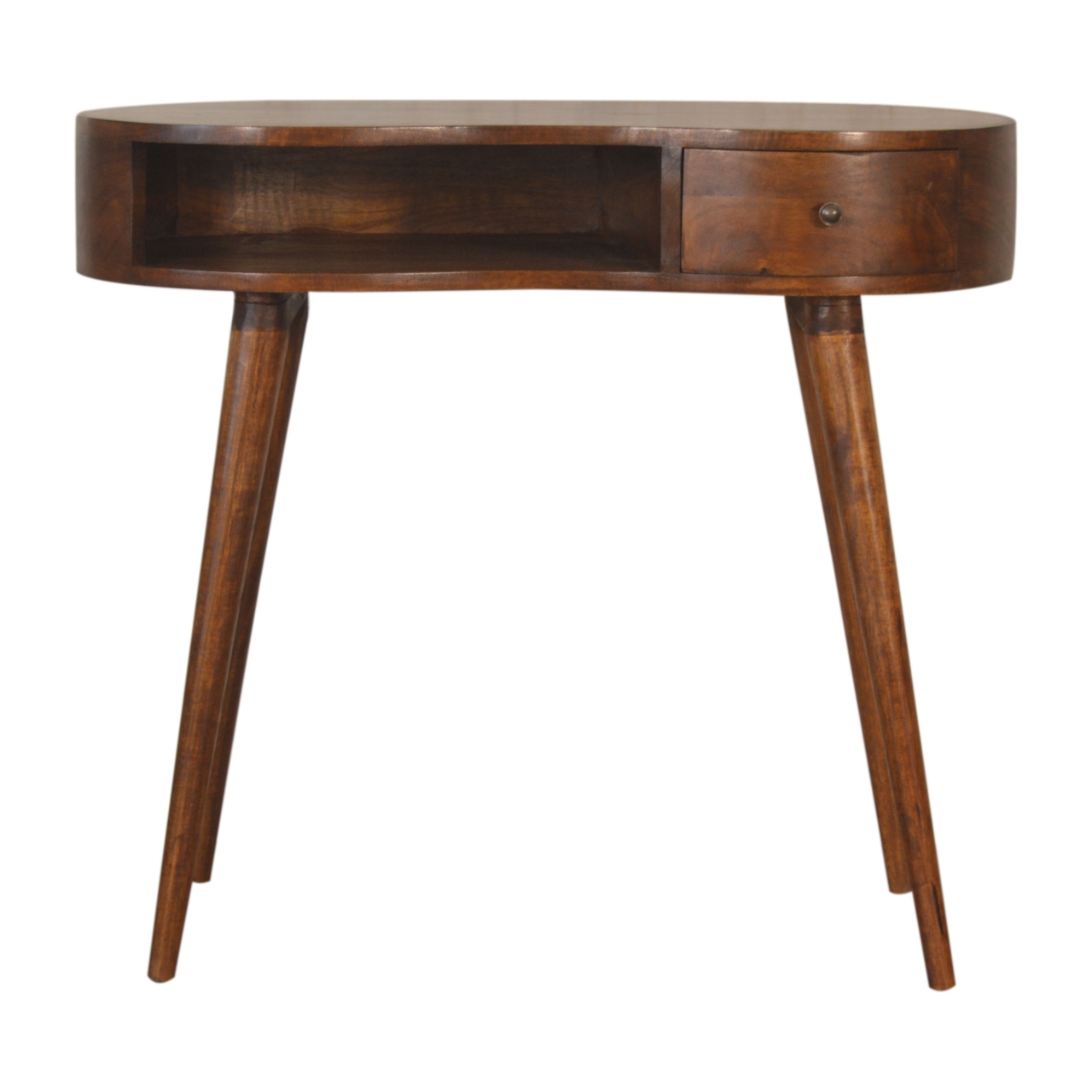Solid Mango Wood Chestnut Finished 1 Drawer Rounded Writing Desk