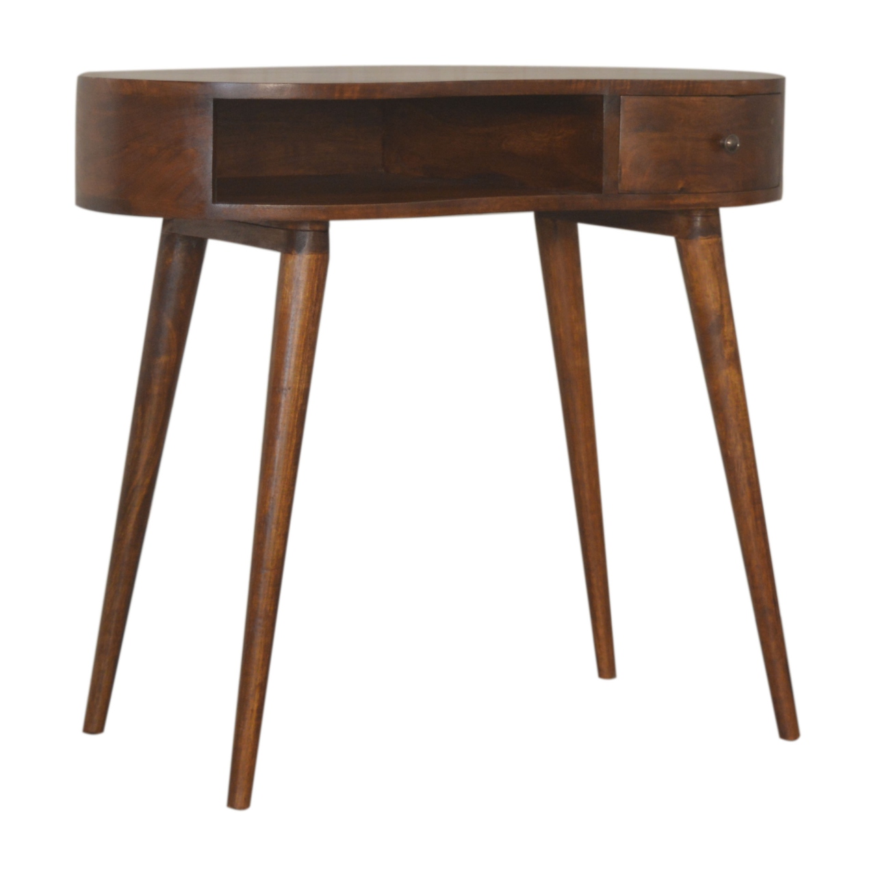 Solid Mango Wood Chestnut Finished 1 Drawer Rounded Writing Desk - Image 2