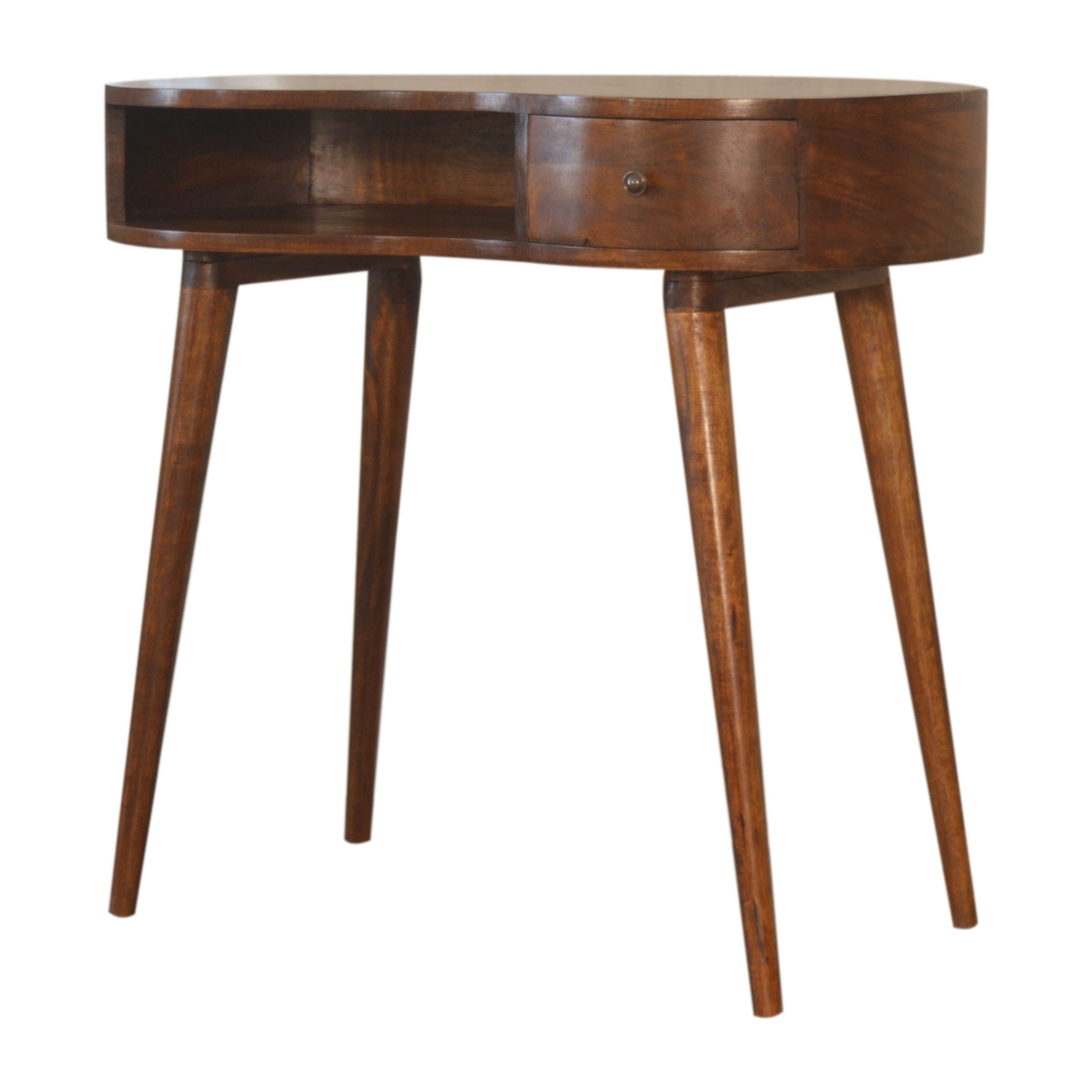 Solid Mango Wood Chestnut Finished 1 Drawer Rounded Writing Desk - Image 3