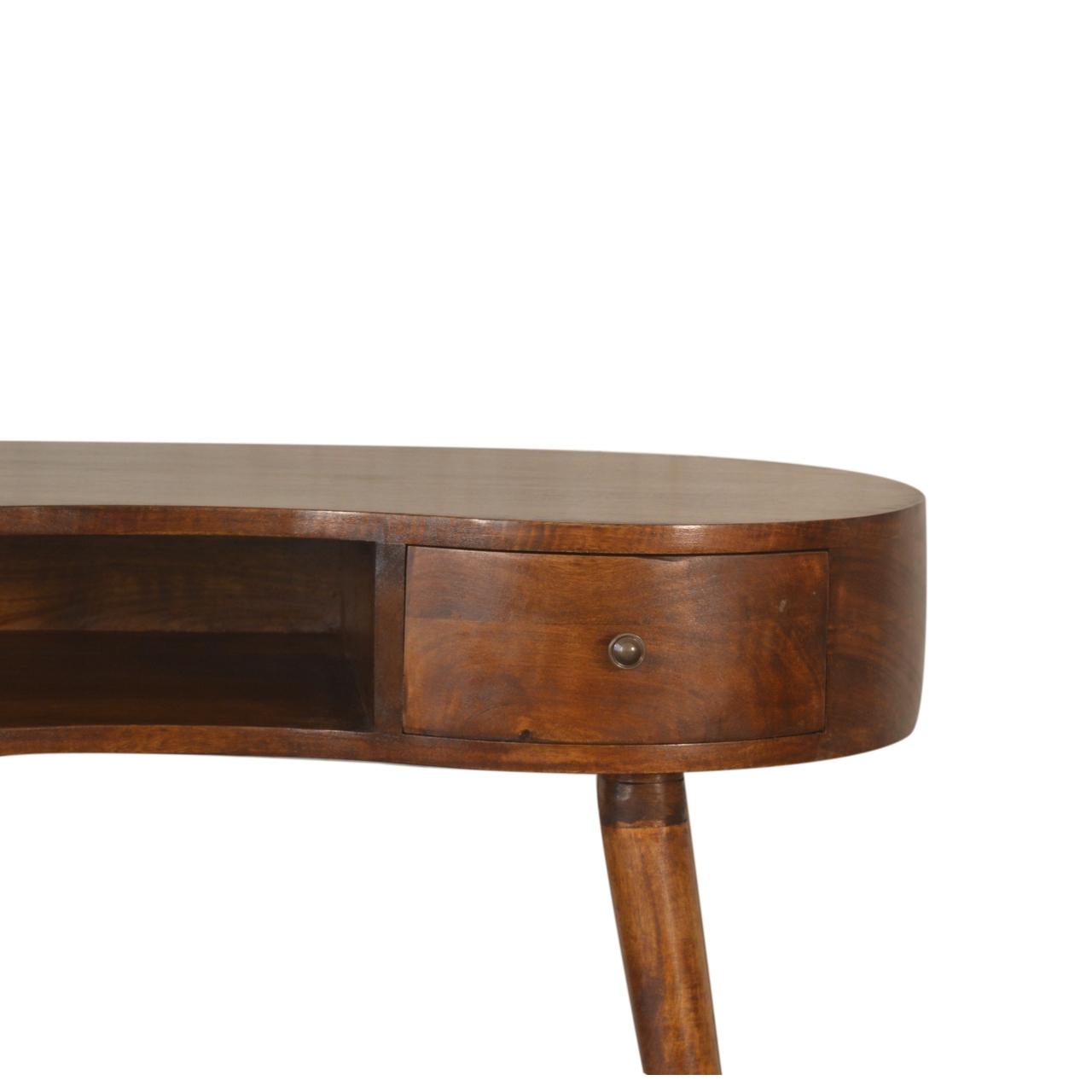 Solid Mango Wood Chestnut Finished 1 Drawer Rounded Writing Desk - Image 4