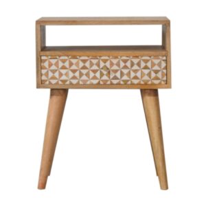 Solid Mango Wood Oak Finished 1 Drawer 1 Slot Sarina Bedside