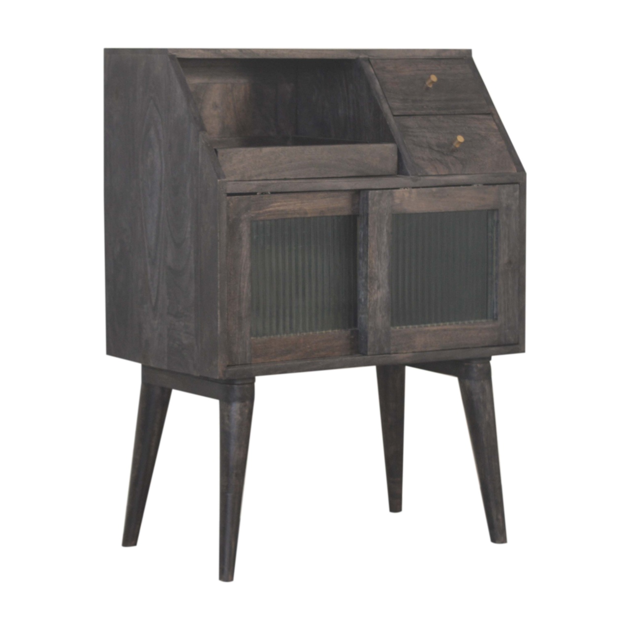 Solid Mango Wood California Walnut 2 Drawer 2 Door Havana Mini Cabinet - Image 2