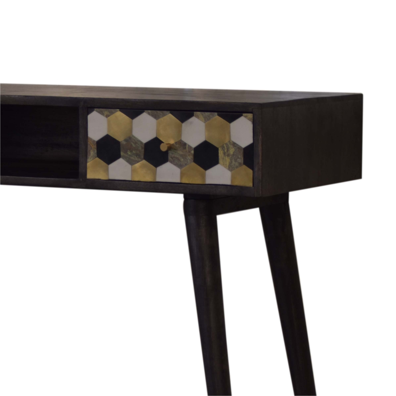 Solid Mango Wood Chestnut Finished 1 Drawer 1 Slot Block Writing Desk - Image 2
