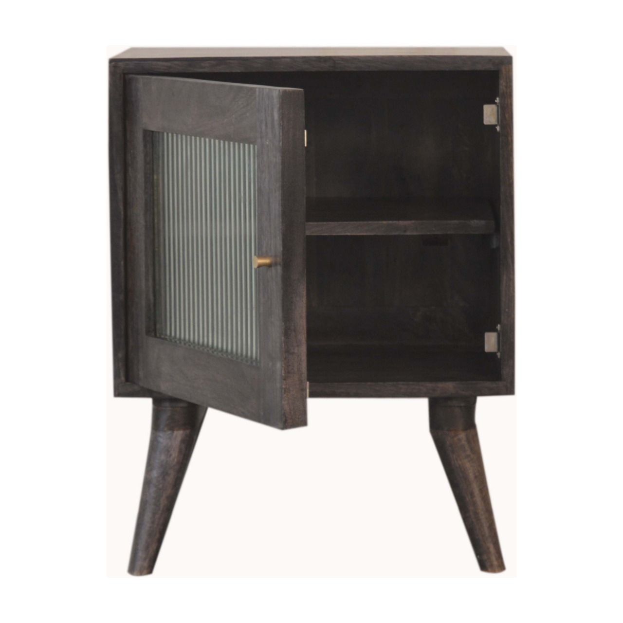 Solid Mango Wood Ash Black Finished 1 Door Havana Bedside - Image 5