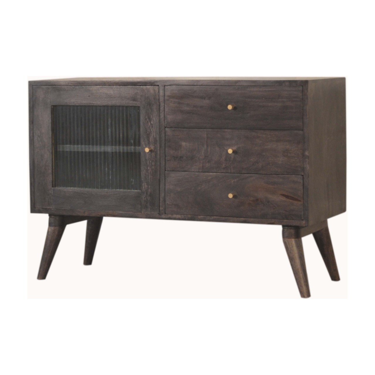 Solid Mango Wood Ash Black 3 Drawer 1 DoorHavana Cabinet - Image 2