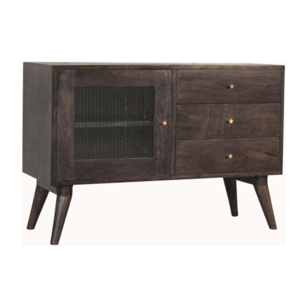Solid Mango Wood Ash Black 3 Drawer 1 DoorHavana Cabinet - Image 3