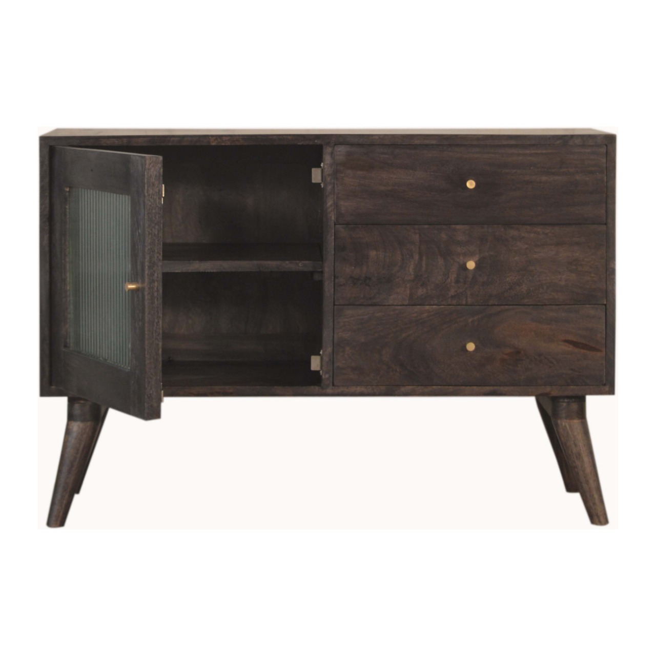 Solid Mango Wood Ash Black 3 Drawer 1 DoorHavana Cabinet - Image 5